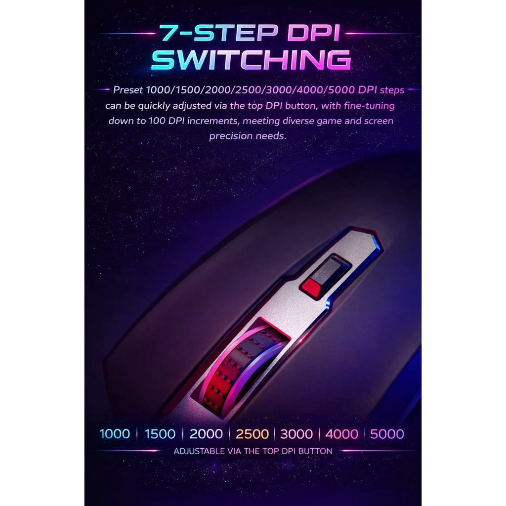 RAPOO V25S RGB Wired Gaming Mouse | 3325 Optical Sensor | 200–5000 DPI | 1000Hz 8 Programmable Buttons 2 Years Warranty