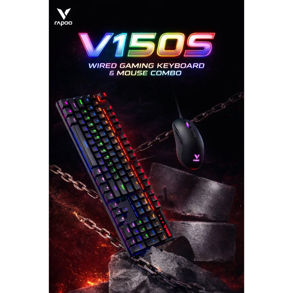 RAPOO V150S Wired Gaming Keyboard & Mouse Combo | V500 Pro Mechanical RGB Keyboard + V22S Gaming Mouse Official Warranty
