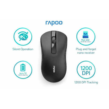 RAPOO B20 Silent Wireless Mouse | 2.4G | 1200 DPI | Quiet Click | 12-Month Battery