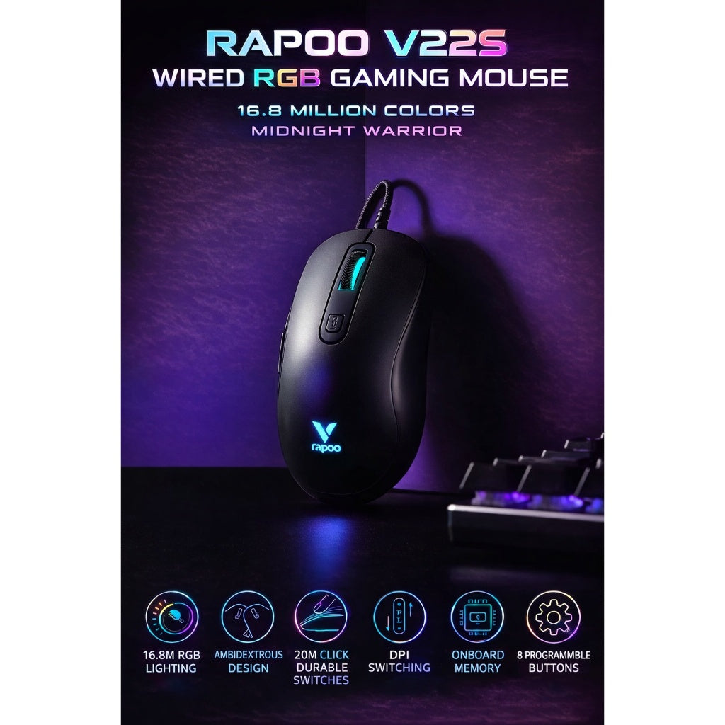 RAPOO V150S Wired Gaming Keyboard & Mouse Combo | V500 Pro Mechanical RGB Keyboard + V22S Gaming Mouse Official Warranty