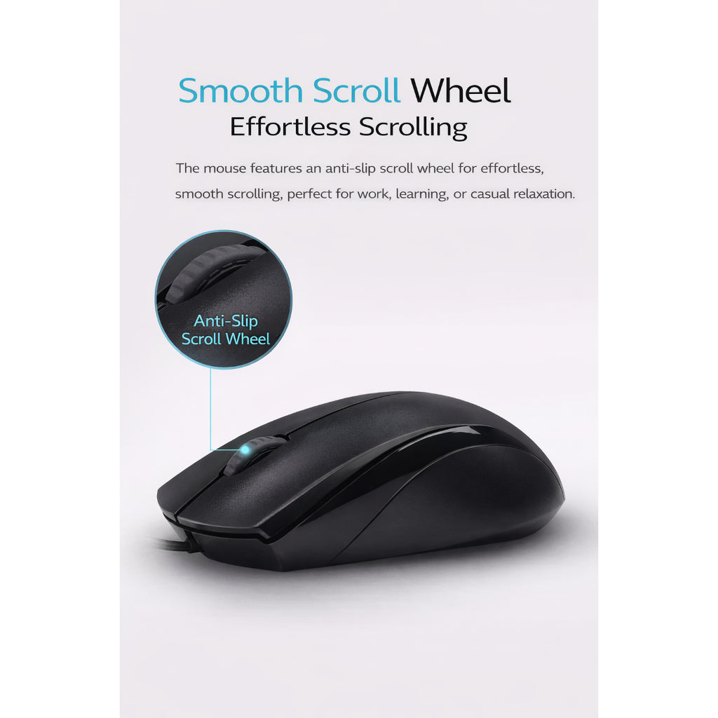 Rapoo N1200 Silent Wired Optical Mouse | 1000 DPI |Ambidextrous Design | USB Plug & Play | Windows Compatible