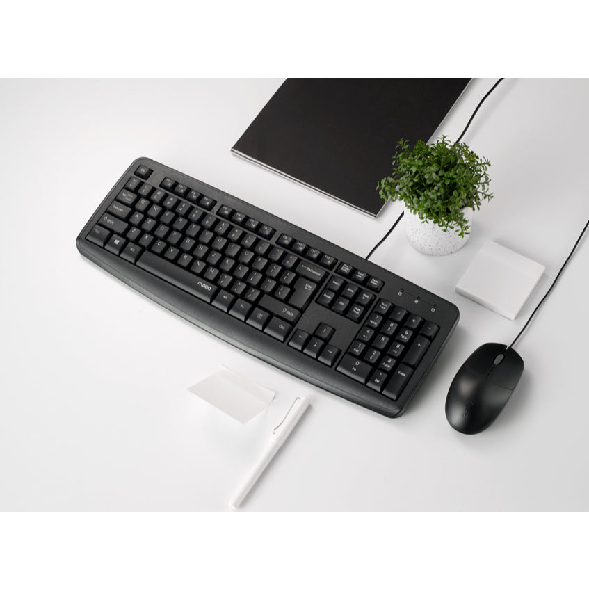 RAPOO NX1600 Wired Keyboard & Mouse Combo | Spill-Resistant Keyboard | 1000DPI Optical Mouse | USB Plug & Play