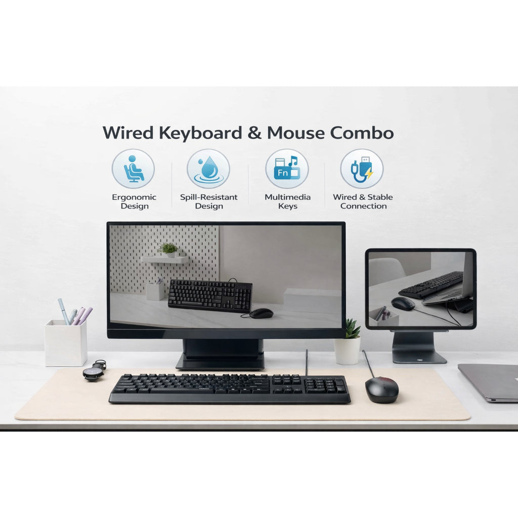 RAPOO X130 Pro Wired Keyboard & Mouse Combo | Spill-Resistant | Ergonomic Design | USB Plug & Play | 1000 DPI Mouse | 24 Months Warranty