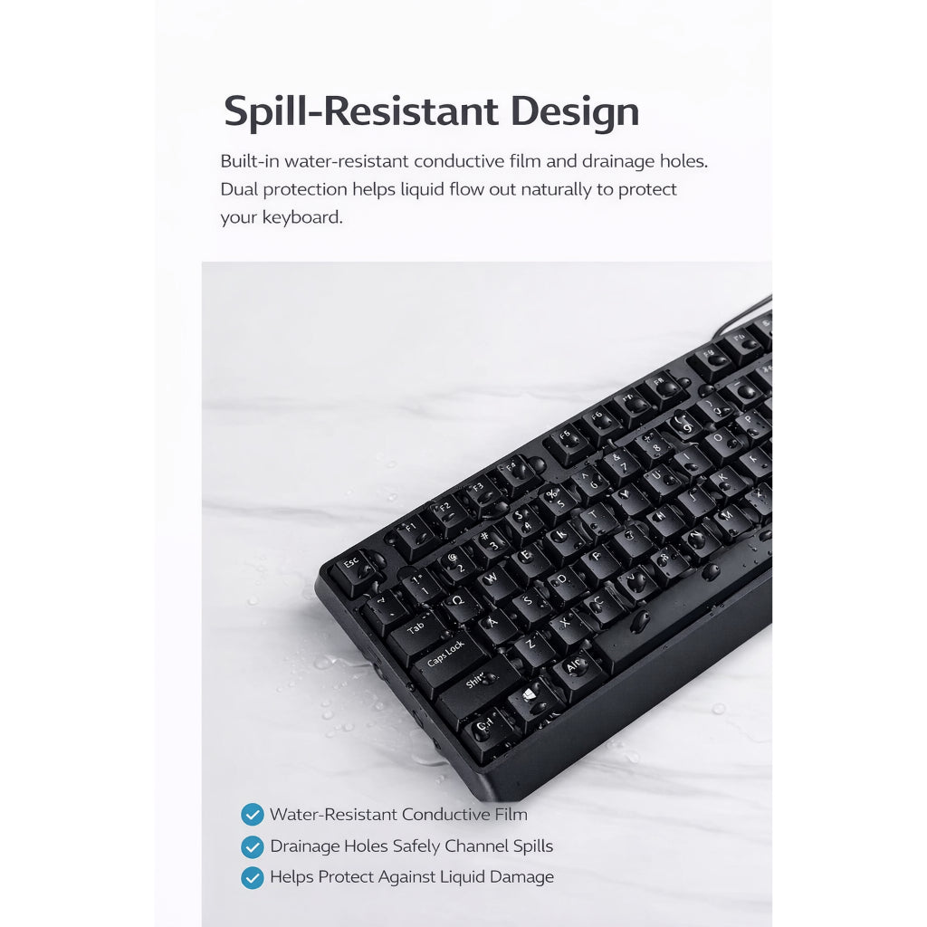 RAPOO X130 Pro Wired Keyboard & Mouse Combo | Spill-Resistant | Ergonomic Design | USB Plug & Play | 1000 DPI Mouse | 24 Months Warranty