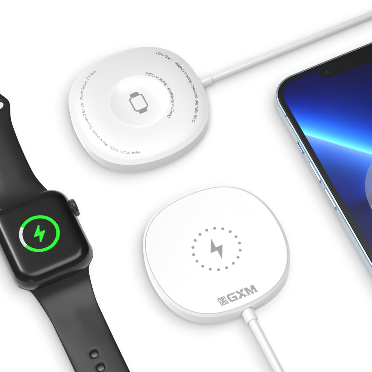 GXM 15W 3 in 1 Wireless Charger Compatible with iPhones Airpods All Series Apple Watch all Series Stronger Magnetic