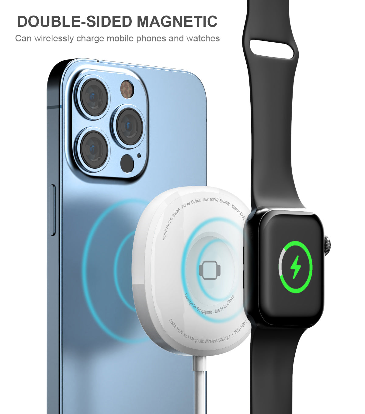 GXM 15W 3 in 1 Wireless Charger Compatible with iPhones Airpods All Series Apple Watch all Series Stronger Magnetic