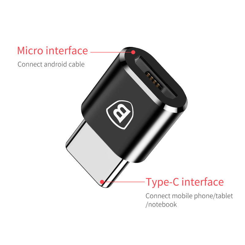 Baseus Mini MicroUSB Female To Type - C USB C Male 2.4A Adapter Converter Charger Plug OTG