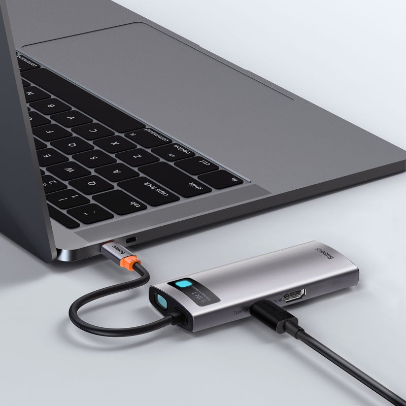 Baseus Metal Gleam 5 in 1 USB C HUB Type C to HDMI VGA RJ45 USB 3.0 Adapter Type C HUB Dock Compatible with MacBook Pro Air Notebook Microsoft Surface USB C Splitter