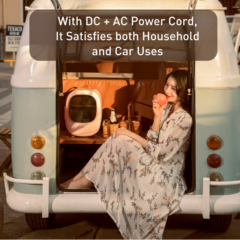 Baseus Zero Space Mini Fridge 8L Dual Mode Cooling Heat Car Cosmetics Skincare Portable Fridge Refrigerator Car Adapter 3 Pin Safety Mark Home Adapter