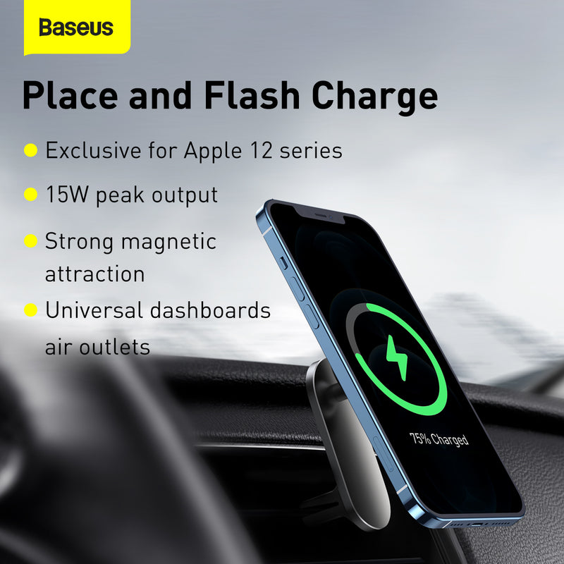 Baseus Big Energy iPhone 12 Wireless Magnetic Car Mount Car Holder Air Vent Dashboard 15W Wireless Car Charger Holder