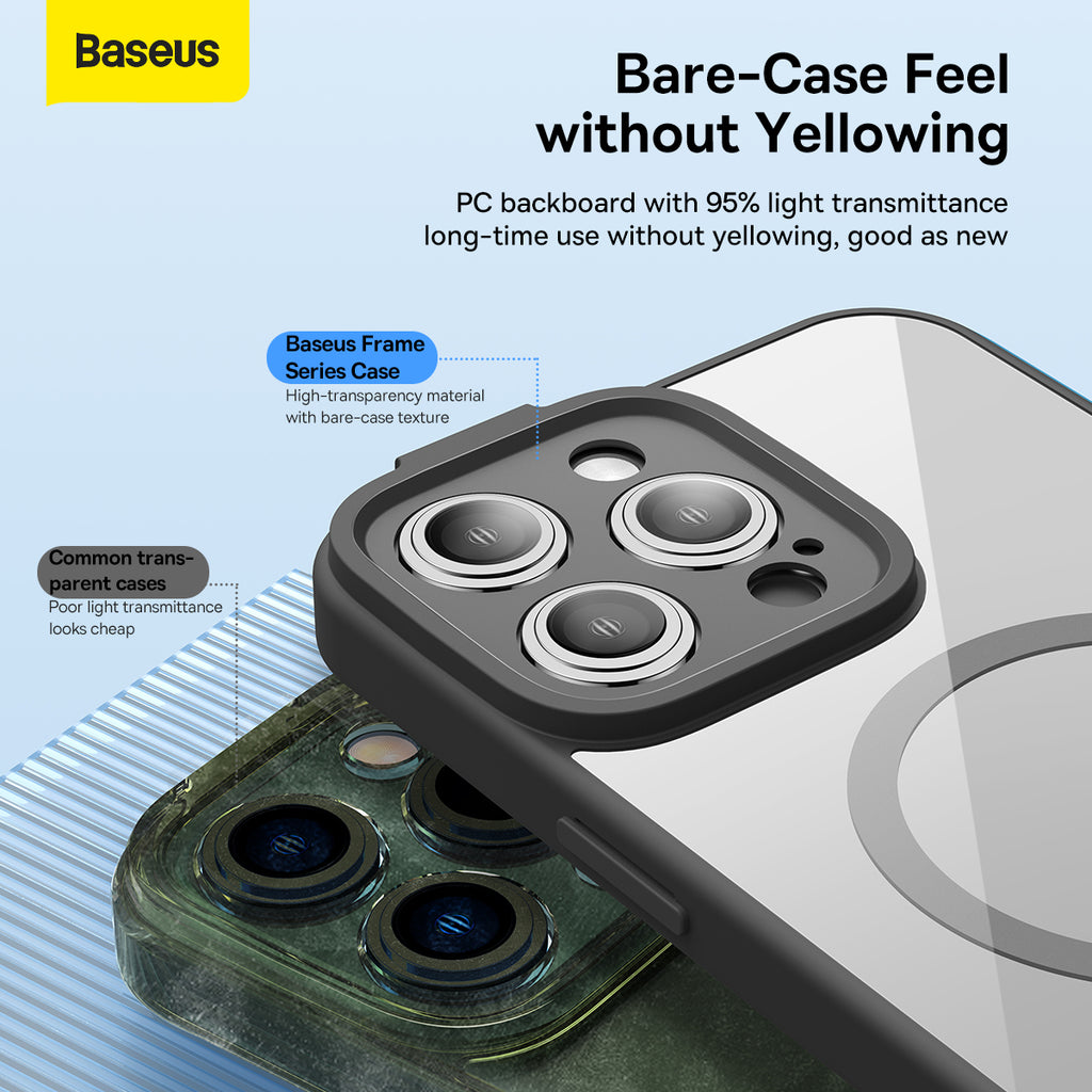 Frame Back Ip14 Baseus iP 14 Frame Series Magnetic Case + FREE Tempered Glass Screen P