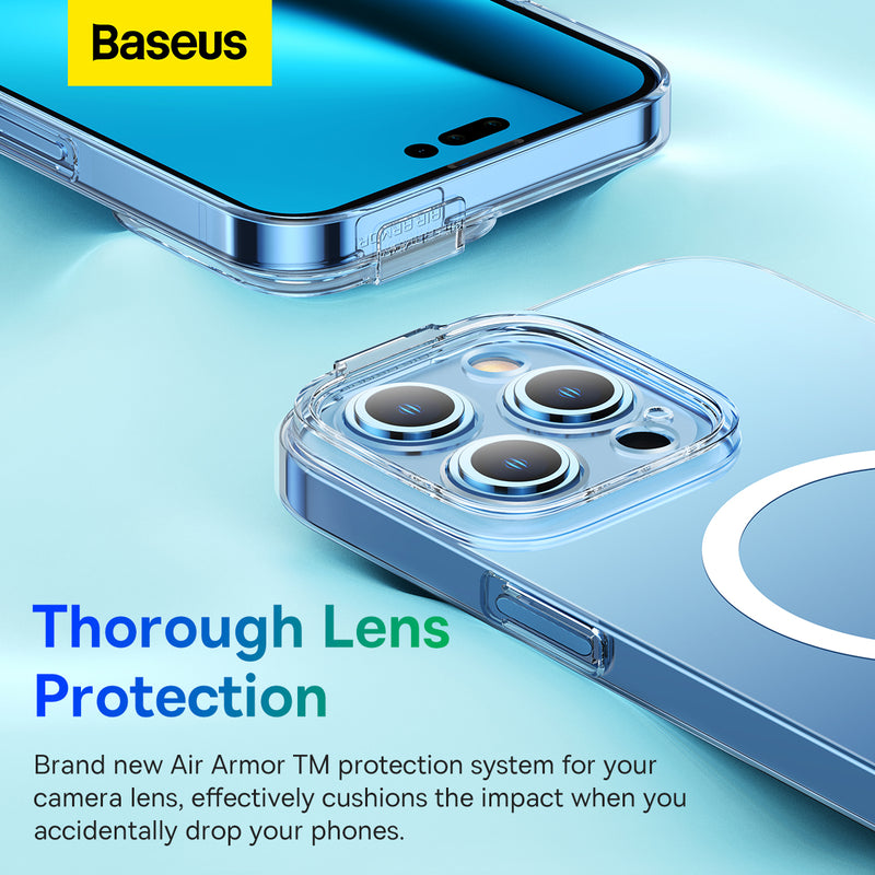Baseus iP 14 Crystal Series Magnetic Case + FREE Tempered Glass Screen Protector Magsafe Compatible Hard Casing Clear Transparent Anti Yellowing For iPhone 14 Pro Max Plus