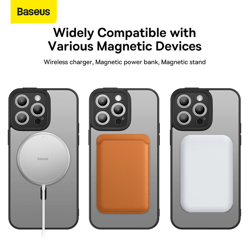 Baseus iP 14 Frame Series Magnetic Case + FREE Tempered Glass Screen Protector Magsafe Impact Shatter Resistant Lens Protection Fingerprint-Proof Anti-Yellowing Magsafe for iPhone 14 Pro Max Plus
