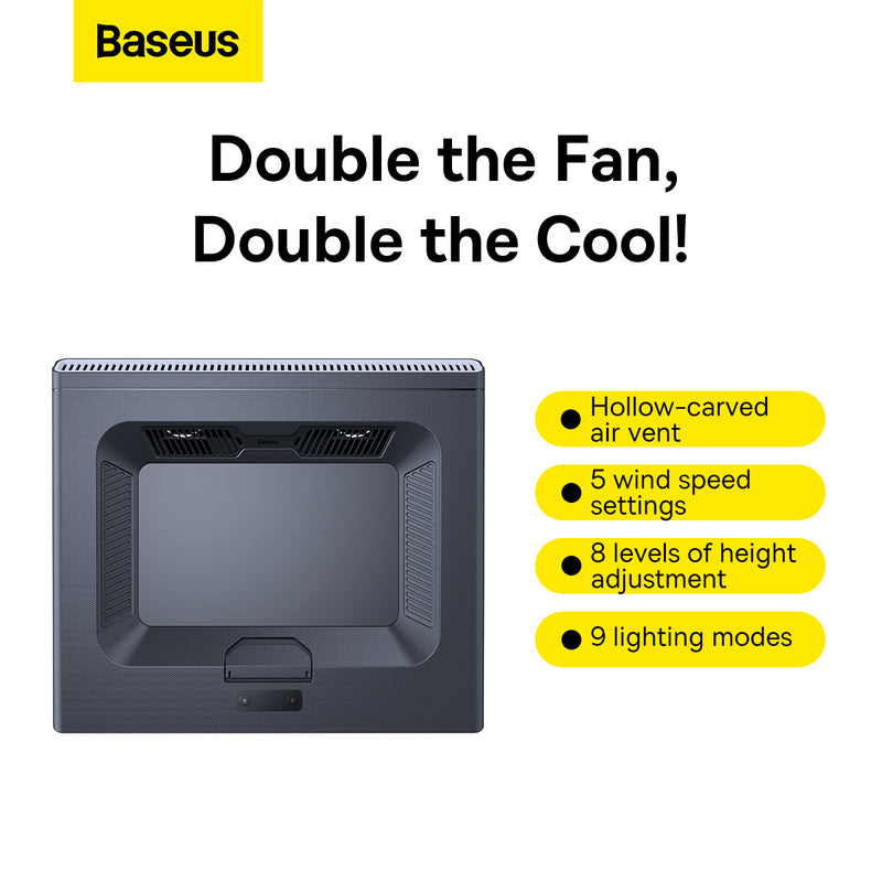 Baseus ThermoCool Heat-Dissipating Laptop Stand (Turbo Fan Version) Gray Dual USB Ports RGB Lighting 13-21inches 4200RPM Noiseless Laptop Cooler