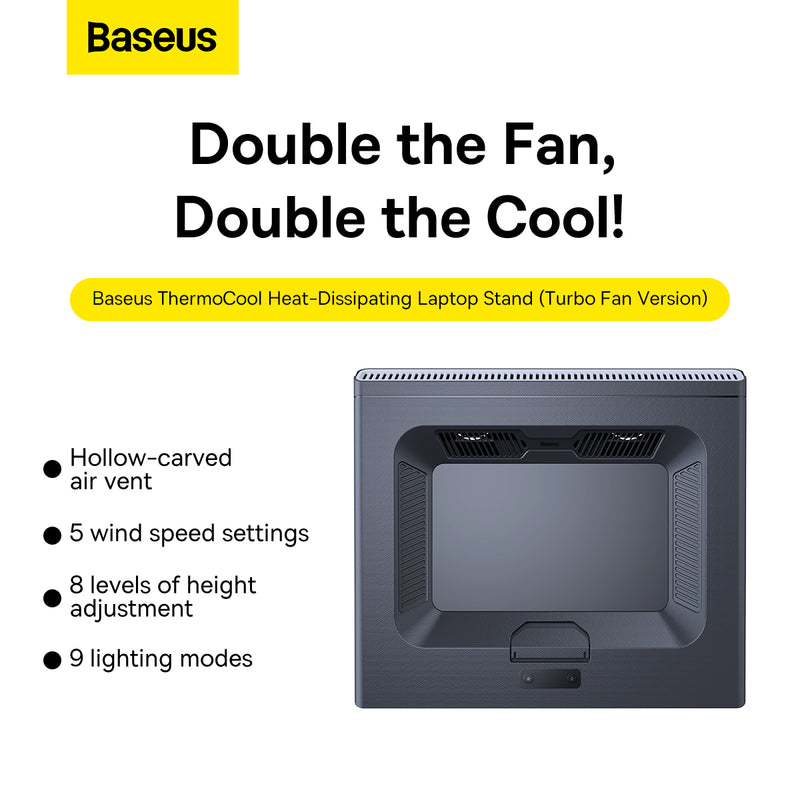 Baseus ThermoCool Heat-Dissipating Laptop Stand (Turbo Fan Version) Gray Dual USB Ports RGB Lighting 13-21inches 4200RPM Noiseless Laptop Cooler
