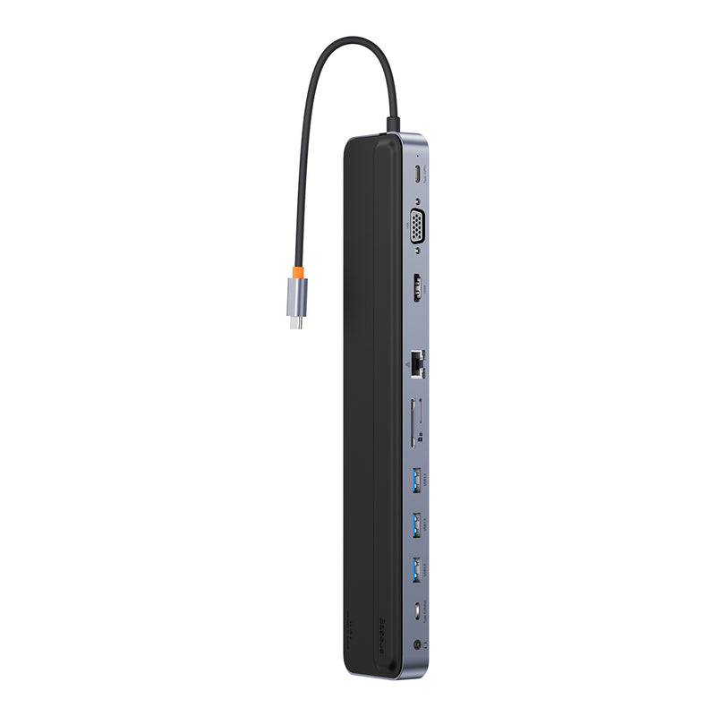 Baseus EliteJoy Gen2 11-Port Type-C HUB Adapter 11 in 1 Hub Stand Dock USB-C PD VGA HDMI RJ45 TF/SD USB 3.0 Data Transfer 3.5mm Audio Dark gray