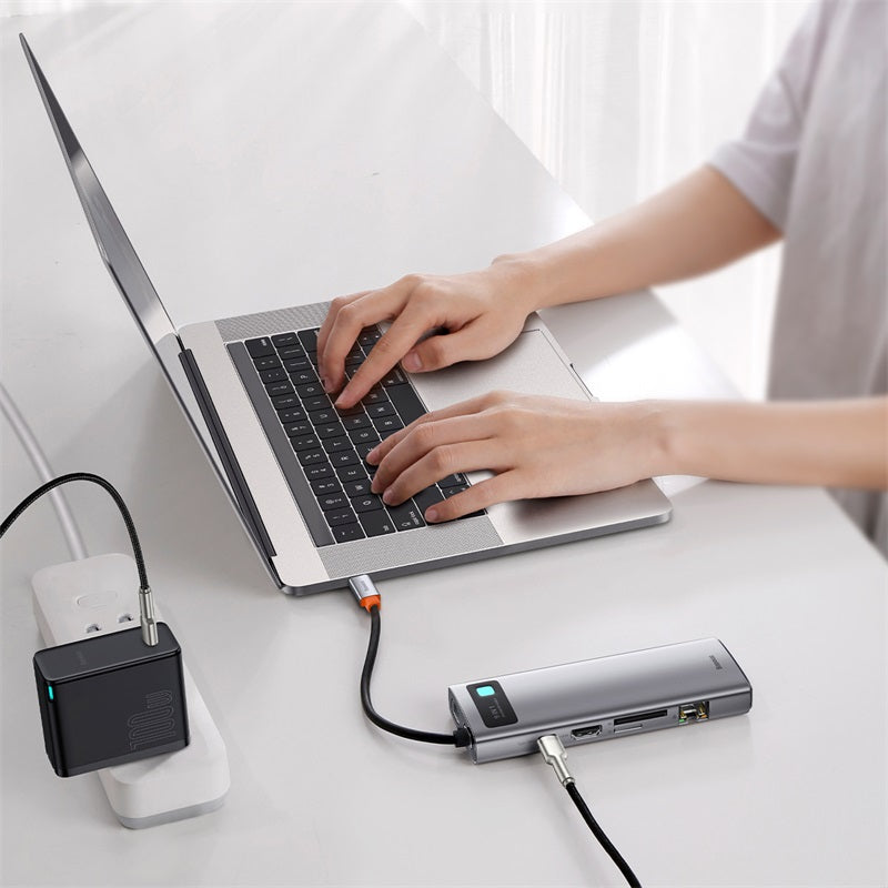 Baseus Metal Gleam 9 in 1 USB C HUB Type C to HDMI VGA RJ45 USB 3.0 Adapter Type C HUB Dock Compatible with MacBook Pro Air Notebook Microsoft Surface USB C Splitter
