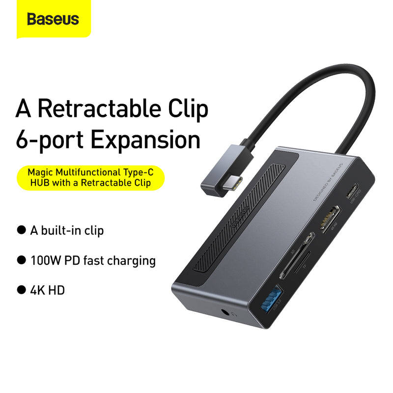 Baseus Magic Type C Retractable Clip Multifunctional USB C Hub USB SDTF HDMI PD 100W Windows Apple OS Android Hub
