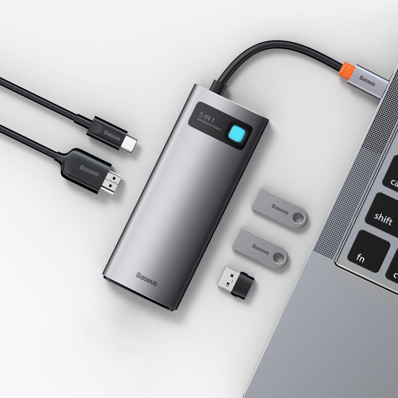 Baseus Metal Gleam 5 in 1 USB C HUB Type C to HDMI VGA RJ45 USB 3.0 Adapter Type C HUB Dock Compatible with MacBook Pro Air Notebook Microsoft Surface USB C Splitter