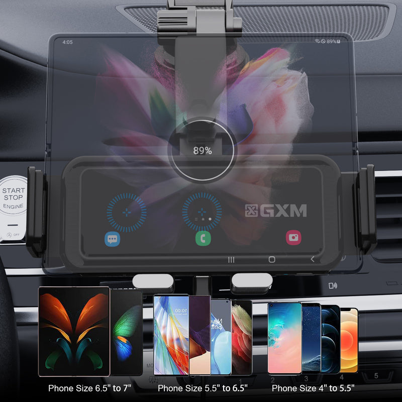GXM CH01 15W Dual Coil Car Wireless Charger Phone Holder Compatible with Samsung Z Flip Series Three Axis Multi-angle Rotation Auto Clamping Car Phone Holder