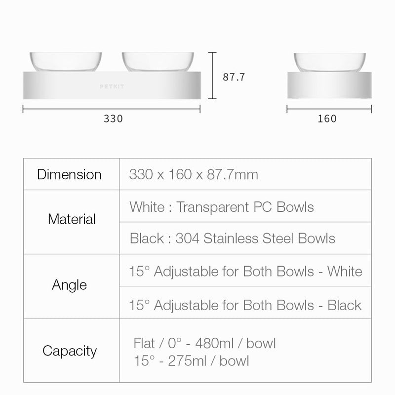 PETKIT Dual Adjustable Feeding Bowl 15° Adjustable Detachable Design PC 304 Stainless Steel Bowls