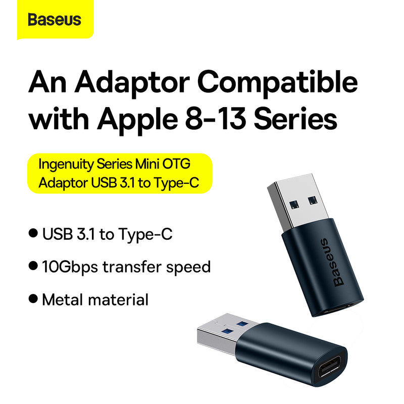 BASEUS OTG Adaptor USB to USB C Type-C to USB 3.1 Black Ingenuity Series Converter  Smartphone Phone Laptop Mouse Keyboard Harddrive Tablets