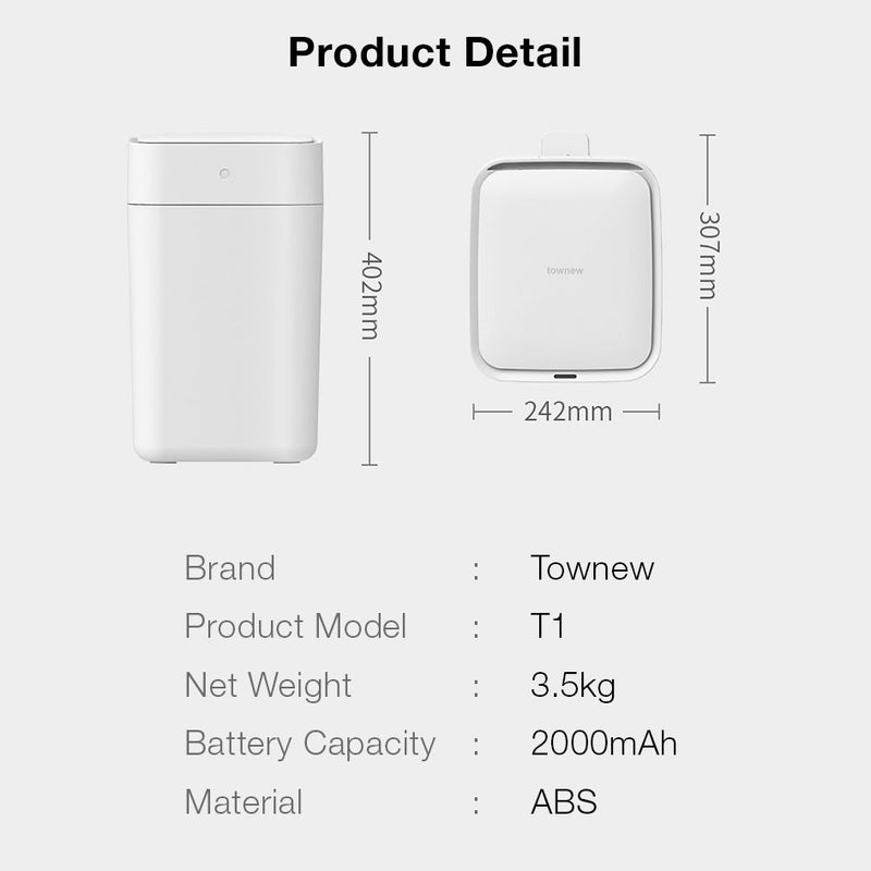 Townew T1S Smart Trash Can Thermoplastic Sealing Auto Sealing Auto Replacing Trash Bag Auto Packing Trash Larger Capacity Waterproof IPX 4