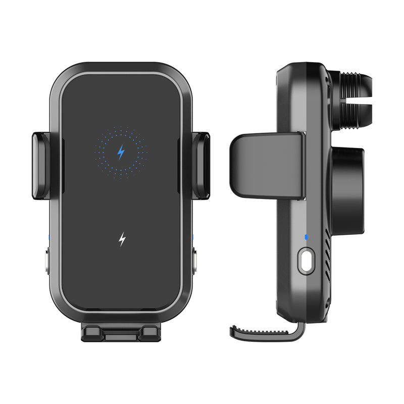 GXM CH01 15W Dual Coil Car Wireless Charger Phone Holder Compatible with Samsung Z Flip Series Three Axis Multi-angle Rotation Auto Clamping Car Phone Holder