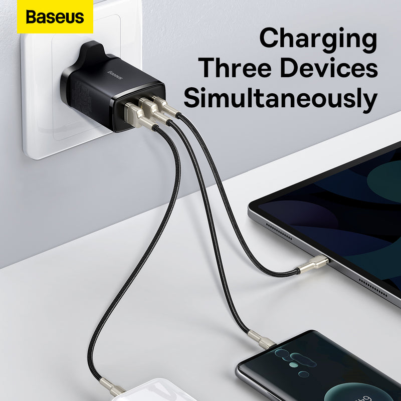 Baseus 30W Wall Charger Plug USB Type C Compact Fast Charger 2U+C Charging Plug UK 3 Pin Adapter Safety Mark