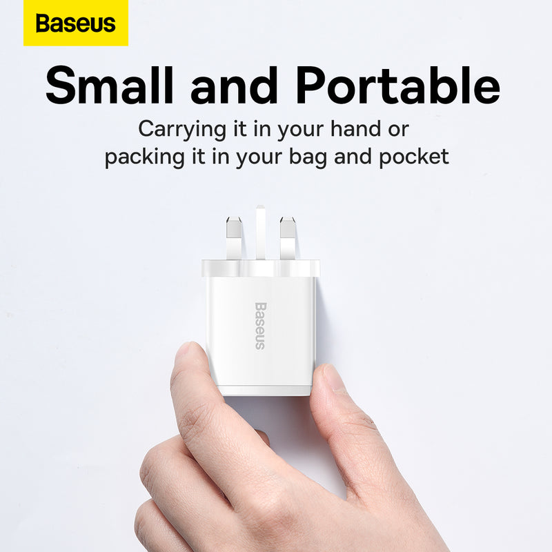 Baseus 30W Wall Charger Plug USB Type C Compact Fast Charger 2U+C Charging Plug UK 3 Pin Adapter Safety Mark