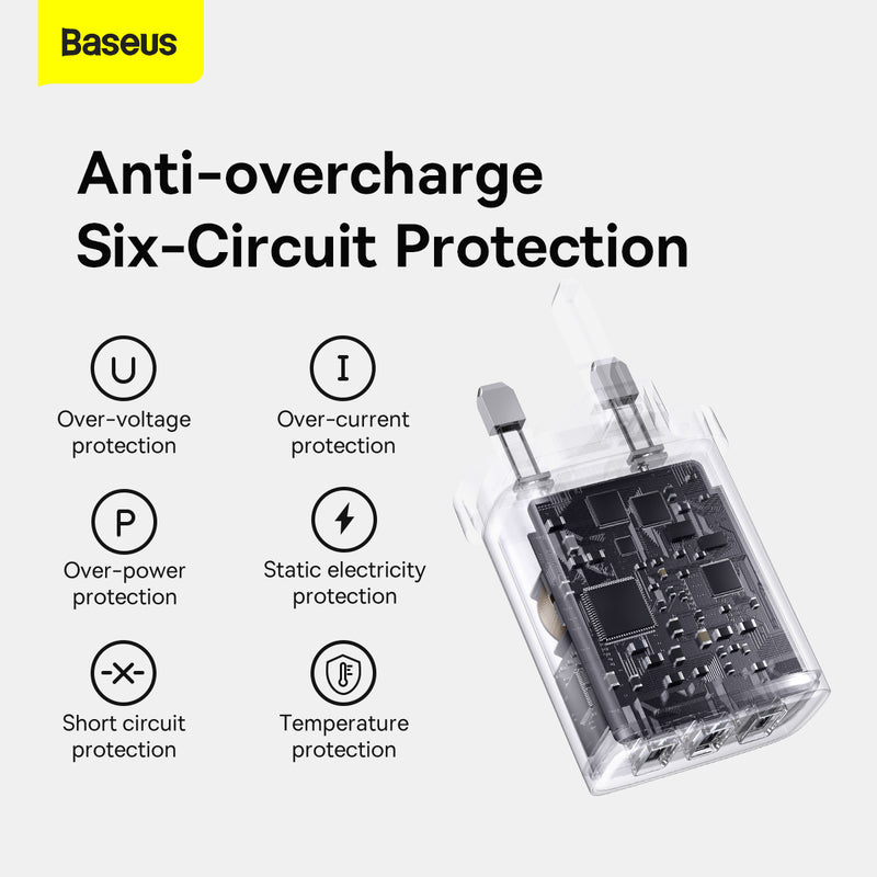 BASEUS Compact Charger 3 USB Ports 17W Power Adapter UK Plug Fast Quick Charge Wall Charger Adapter