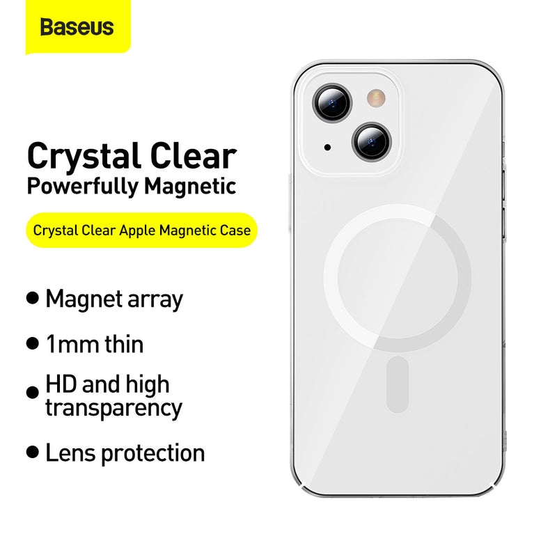 Baseus Crystal Magnetic Phone Case with Full Coverage Tempered Glass For iPhone 13 Series Pro Max Powerful Magnet