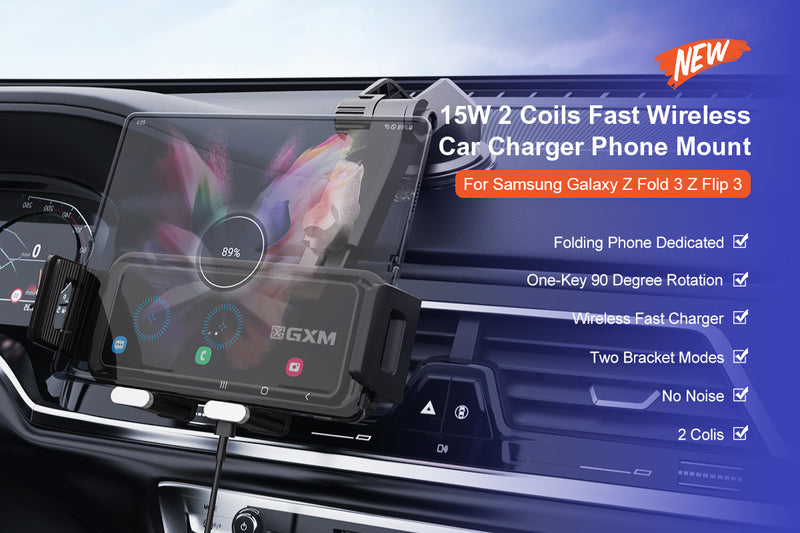 GXM CH02 15W Rotation Car Phone Holder Wireless Charging 360 Degree Rotation Vertical Rotation Dual Coil Auto Clamping Air Vent Dash Board Suction