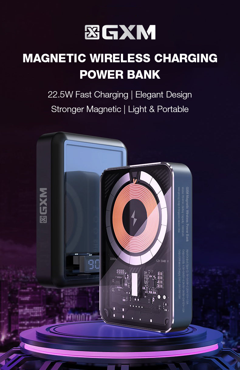 GXM Magnetic Wireless 20W Power Bank PB-W03 PB-W04 Stronger Magnetic Fast Charging iPhone 14 Pro Max Elegant Design Multiple Output 5000mAh and 10000mAh Capacity