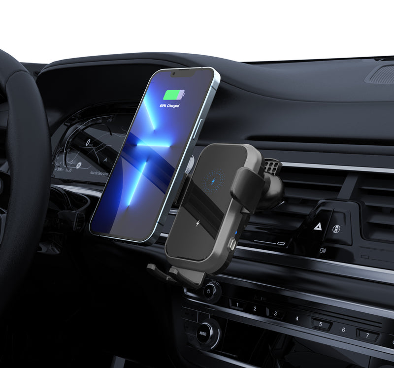 GXM CH01 15W Dual Coil Car Wireless Charger Phone Holder Compatible with Samsung Z Flip Series Three Axis Multi-angle Rotation Auto Clamping Car Phone Holder