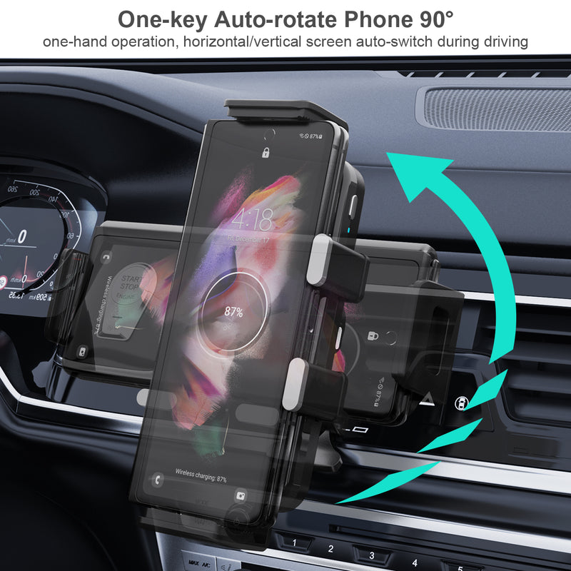 GXM CH02 15W Rotation Car Phone Holder Wireless Charging 360 Degree Rotation Vertical Rotation Dual Coil Auto Clamping Air Vent Dash Board Suction