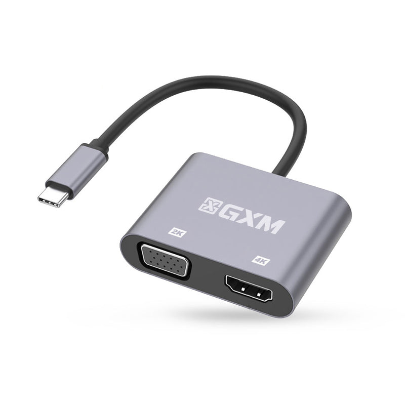 GXM Type-C to HDMI and VGA Adapter 4K HDMI 30Hz and 2K VGA 60Hz work Simultaneous Compatible with Macbook Microsoft Surface HP LG OPPO Samsung Huawei Lenovo Dell OPPO Xiaomi