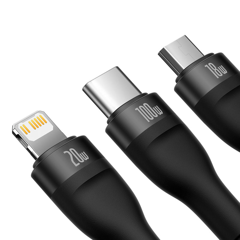 Baseus Flash 2 Two-For-Three 100W Fast Charging Micro USB Type C Lightning IOS Android Dual Input PD Multiple Charge Cable
