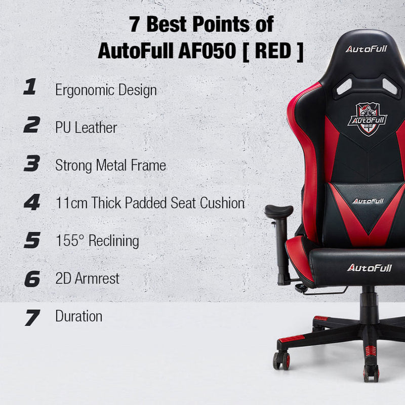 Autofull AF050 Ergonomic Racing Gaming Computer Office Study Chair-Red