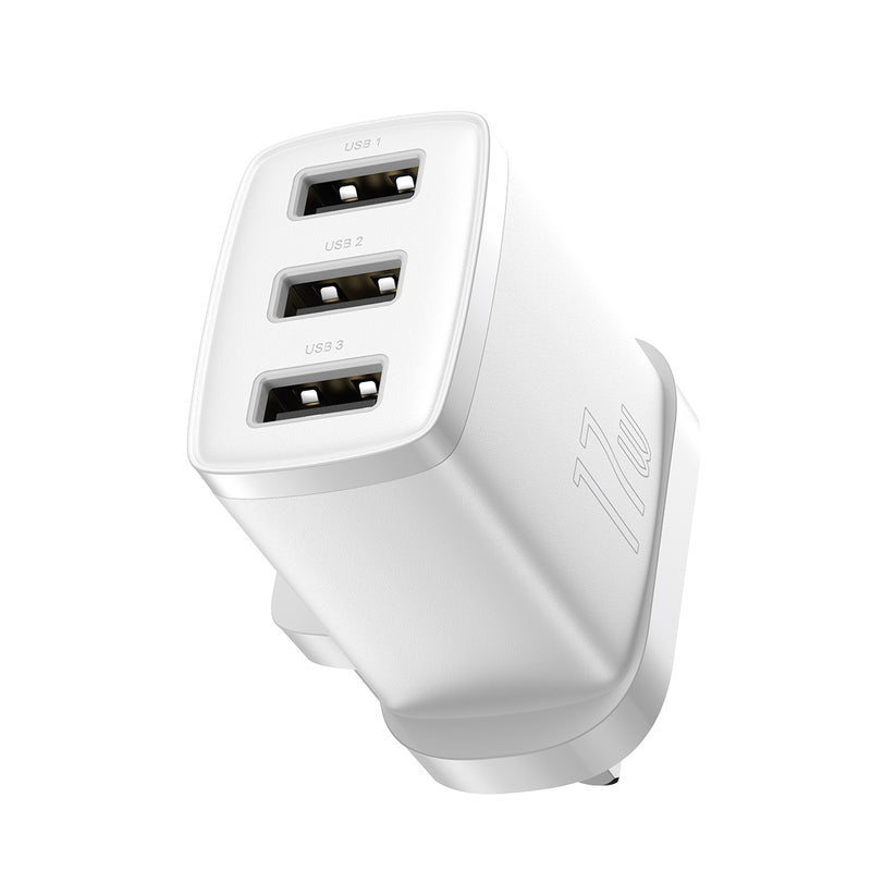BASEUS Compact Charger 3 USB Ports 17W Power Adapter UK Plug Fast Quick Charge Wall Charger Adapter
