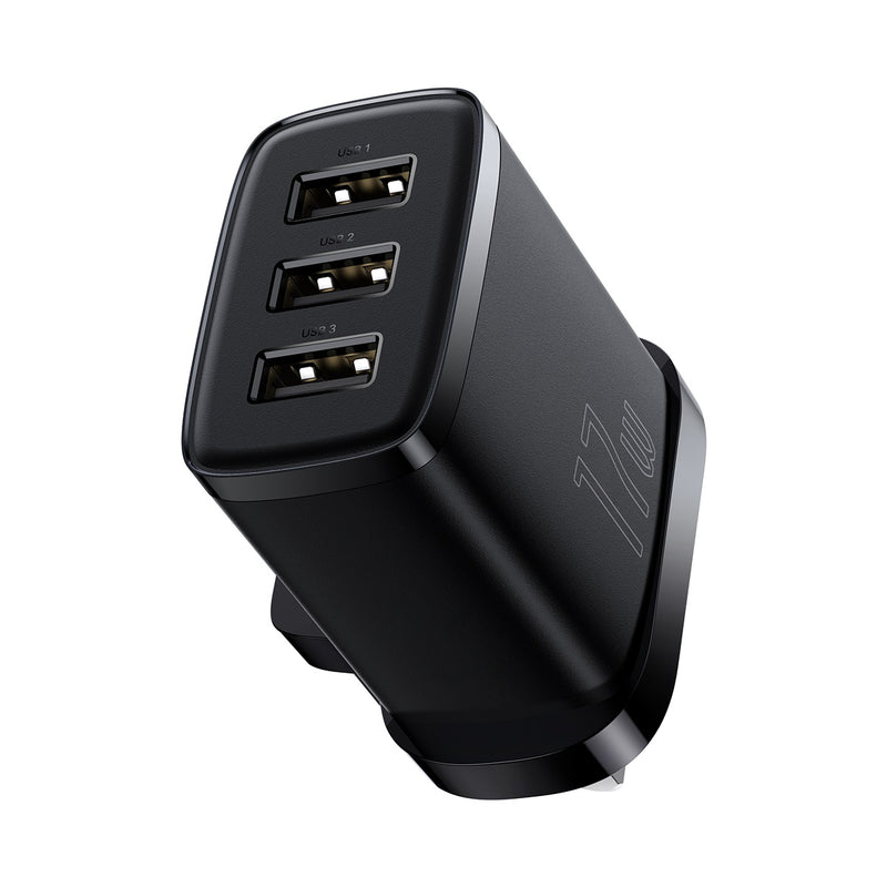 BASEUS Compact Charger 3 USB Ports 17W Power Adapter UK Plug Fast Quick Charge Wall Charger Adapter