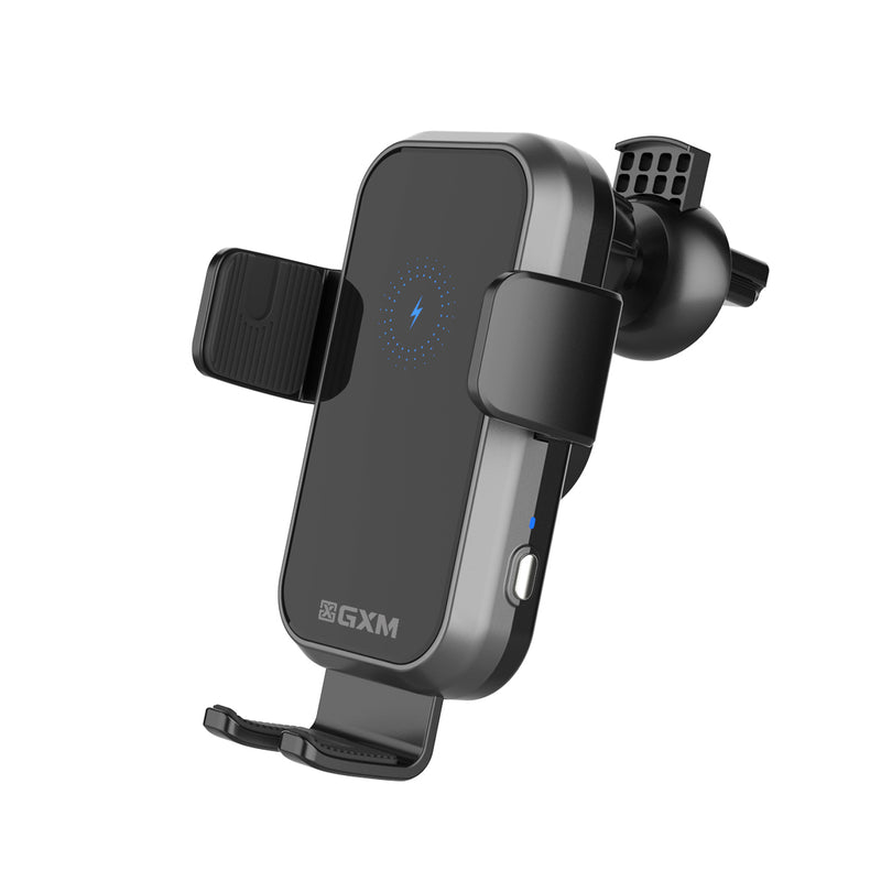 GXM CH01 15W Dual Coil Car Wireless Charger Phone Holder Compatible with Samsung Z Flip Series Three Axis Multi-angle Rotation Auto Clamping Car Phone Holder