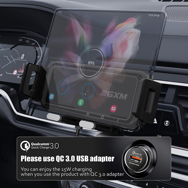 GXM CH02 15W Rotation Car Phone Holder Wireless Charging 360 Degree Rotation Vertical Rotation Dual Coil Auto Clamping Air Vent Dash Board Suction