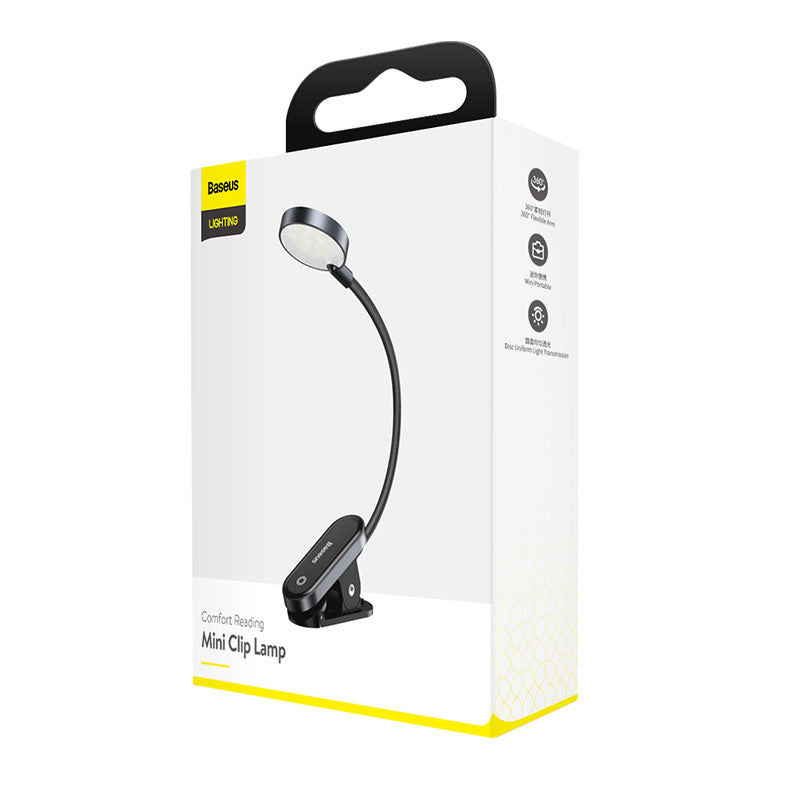 Baseus Mini Clip Lamp Eyes Protection Portable Rechargeable 3 Level Brightness Reading Studying Desktop Night Bedside Lamp Light
