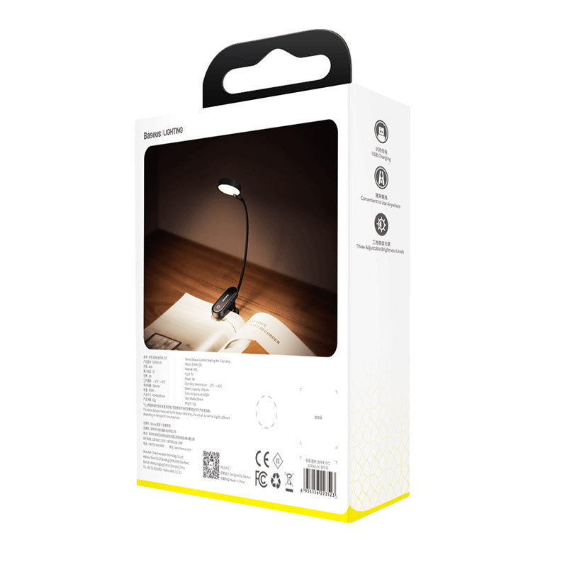 Baseus Mini Clip Lamp Eyes Protection Portable Rechargeable 3 Level Brightness Reading Studying Desktop Night Bedside Lamp Light