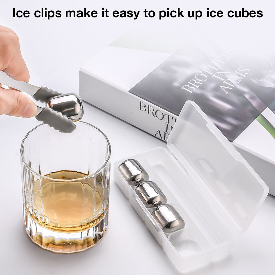 Circle Joy Reusable Ice Cubes 4pcs Set 304 Stainless Steel Cooler Fast Cooling Washable Ice Maker for Whisky Champagne Coffee Wine Fruit Juice