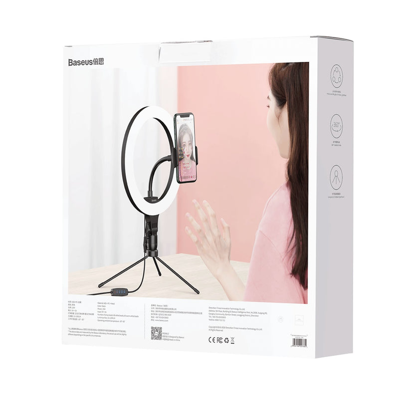 Baseus Live Stream Holder 3 Colours Light Mode Stepless Dimming LED Soft Lamp Beads USB 10inch Light Ring