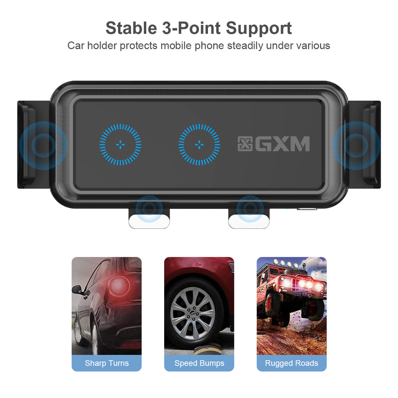 GXM CH01 15W Dual Coil Car Wireless Charger Phone Holder Compatible with Samsung Z Flip Series Three Axis Multi-angle Rotation Auto Clamping Car Phone Holder