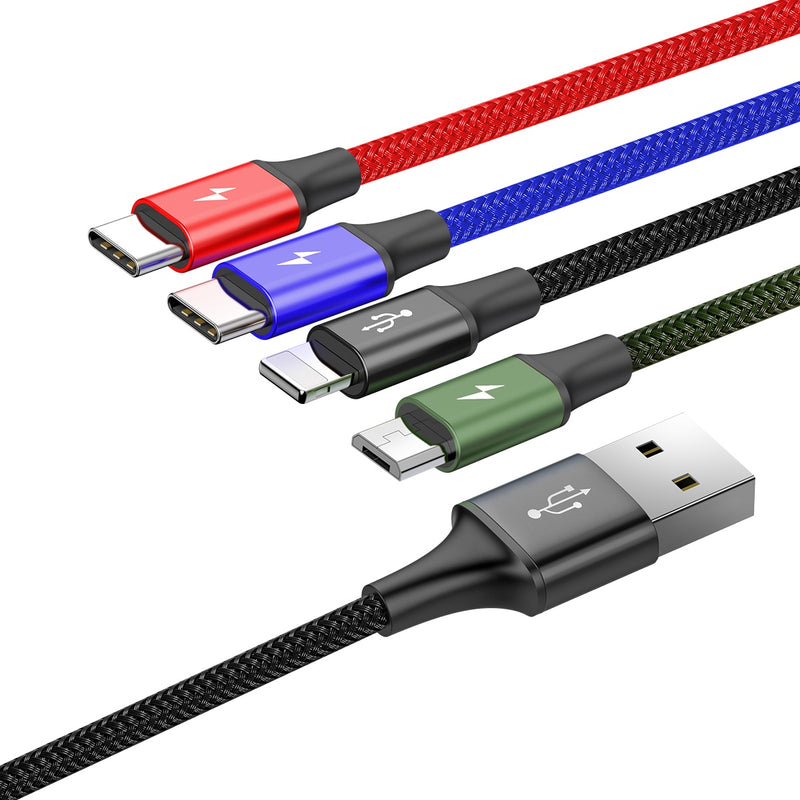Baseus Rapid 4 In 1 iPhone Lightning Type-C Micro USB Multiple Charging Cable 3.5A Simultaneous Charge IOS Android 1.2M Data Sync Cable