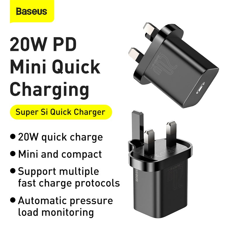Baseus 20W Type-C Safety Mark PD Charger Super Si Fast Charging For iPhone 12mini 12 Pro 12 Pro Max Portable  Phone Charger